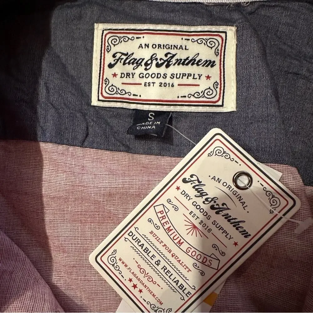 Flag & Anthem Mauve 100% Cotton Short Sleeve Button Down Shirt Sz S NEW‎